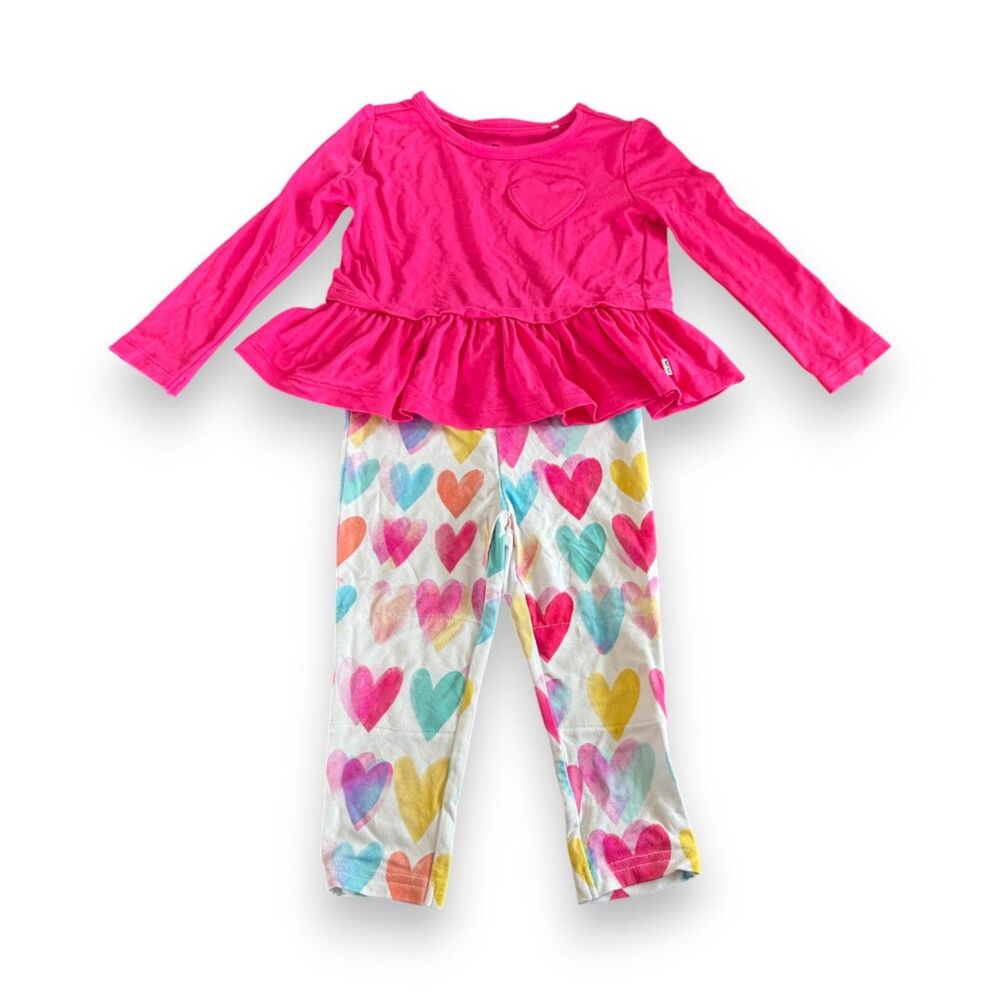 Little Sleepies Pink Punch Peplum Top & Watercolor Love Legging Set 12-18 Months